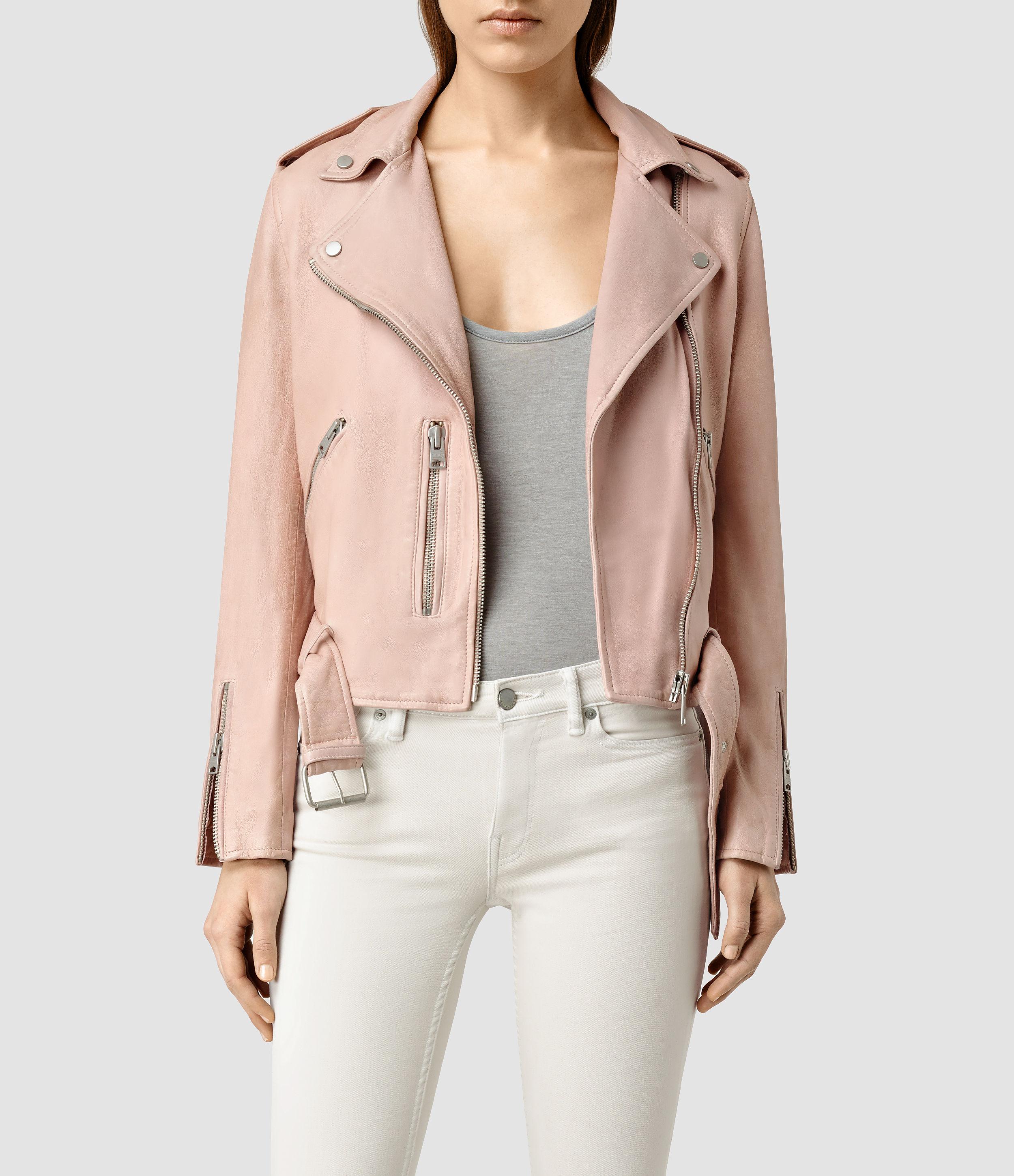 All saints pink leather jacket best sale